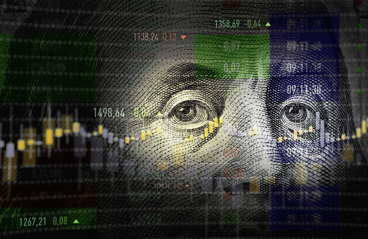 Financial Data Analysis Graph Over One Hundred American Dollar Bill