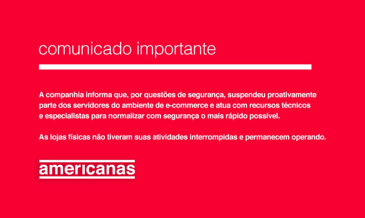 Americanas fora do ar (Reprodução: Twitter/Americanas)