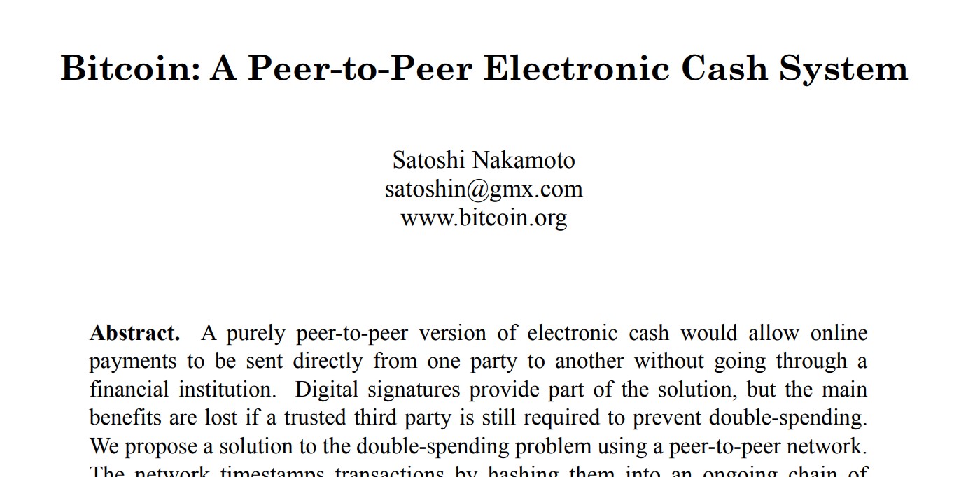 Trecho do paper "Bitcoin: Peer-to-Peer electronic cash system", publicado em 31 de outubro de 2008 (Reprodução/Bitcoin.org)