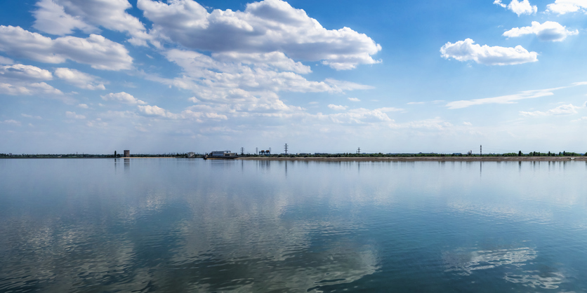 Dnipro river and Kakhovskaya power station in Ukraine in Ukraine, Kherson Oblast, Kherson