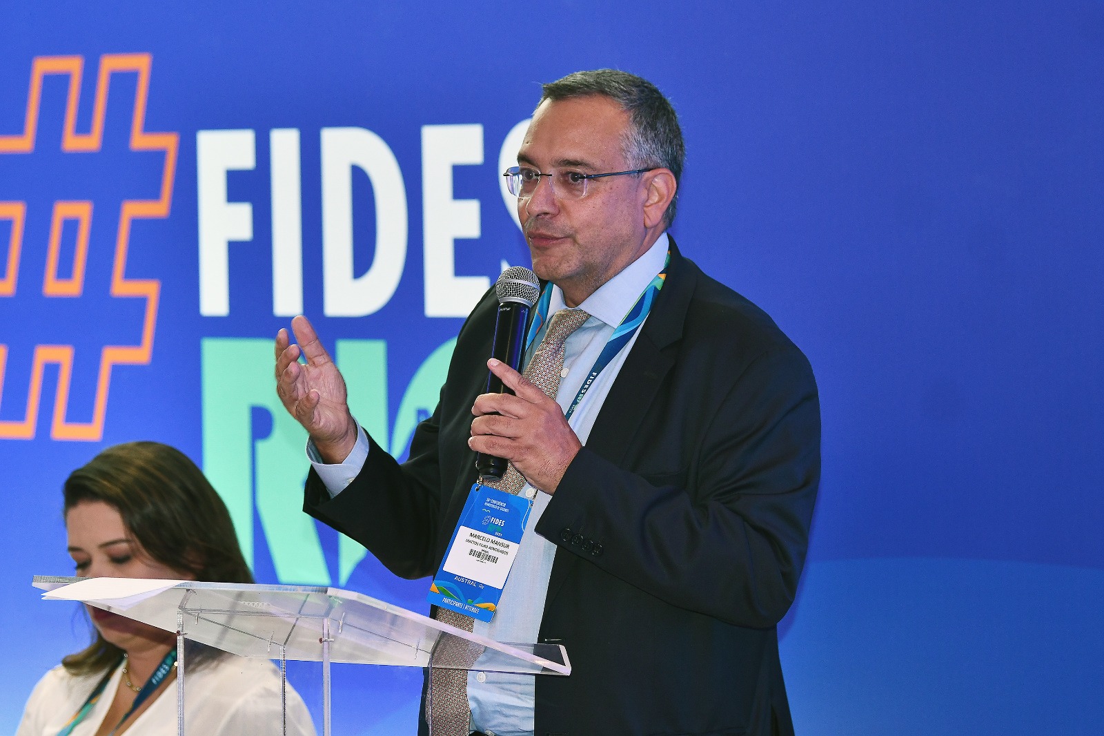 O advogado Marcelo Mansur, sócio do escritório Mattos Filho, em painel da Fides Rio 2023 (Foto: Divulgação)