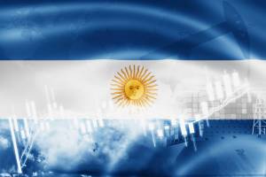 Foto de stock de Bandeira Argentina, bolsa de valores, economia de câmbio e comércio, produção de petróleo, container Ship em exportação e importação de negócios e logística.